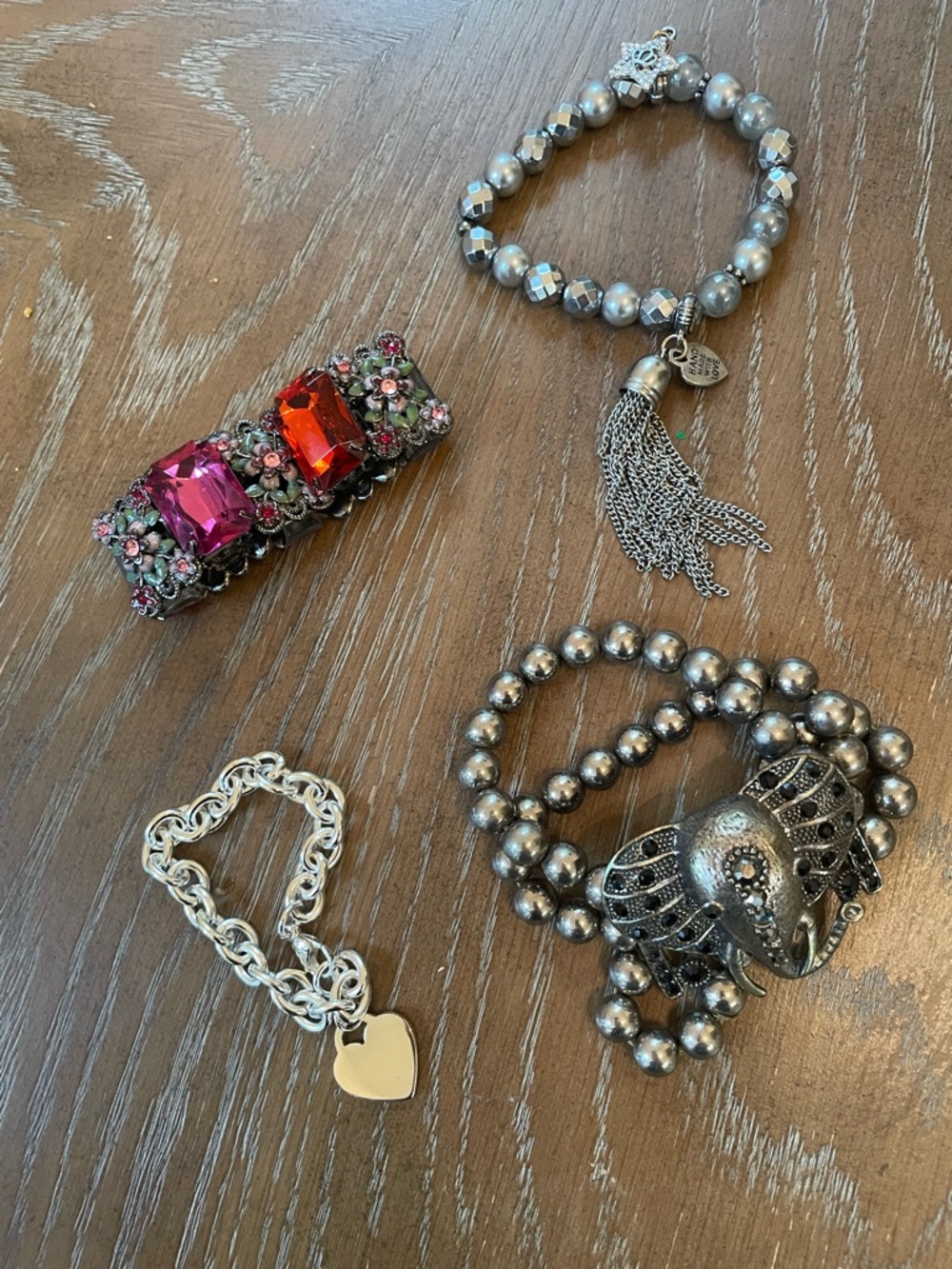 Mixed Costume Jewelry Lot - Silver Tones + Pink & Red Accents